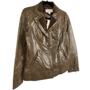 NWOT Bradley Bayou 100% Genuine Leather Snake Skin Croc Embossed Jacket Brown XS